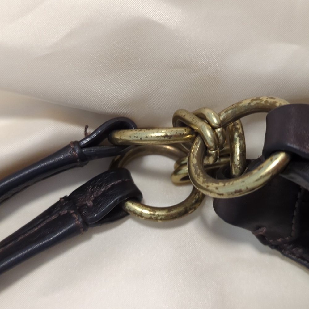 Coach Khaki Purse, Dark Brown Leather and Gold Accents - Picture 9 of 12